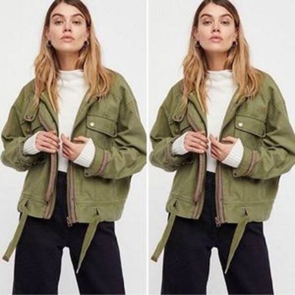 Free People Flight Line Oversized Military Red Bomber Jacket Size XS Embroidered - Picture 16 of 16